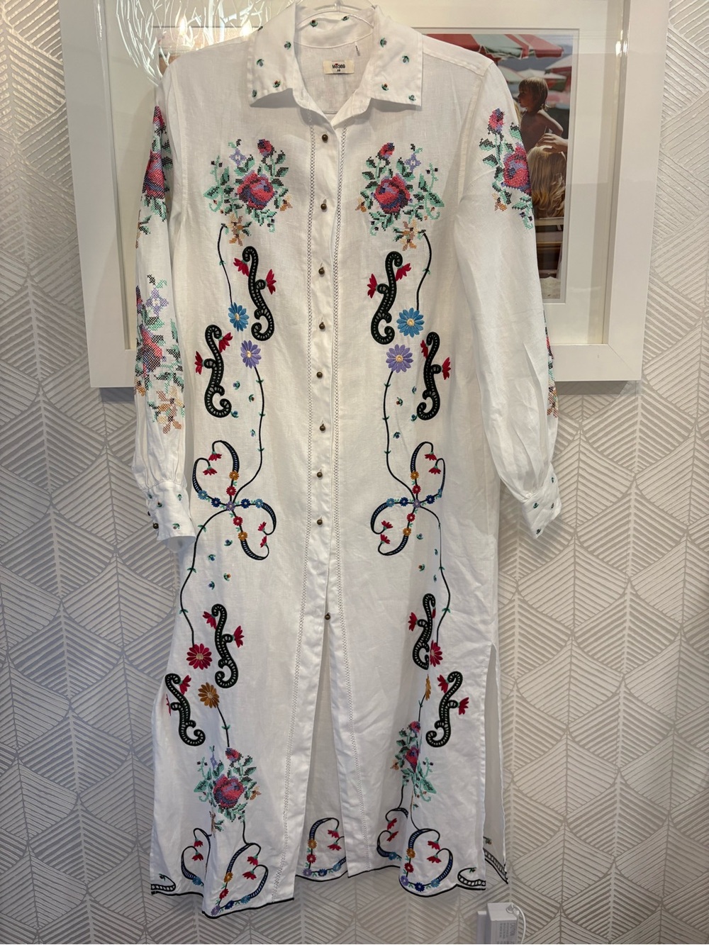 White Embroidered Floral Maxi Shirt Dress